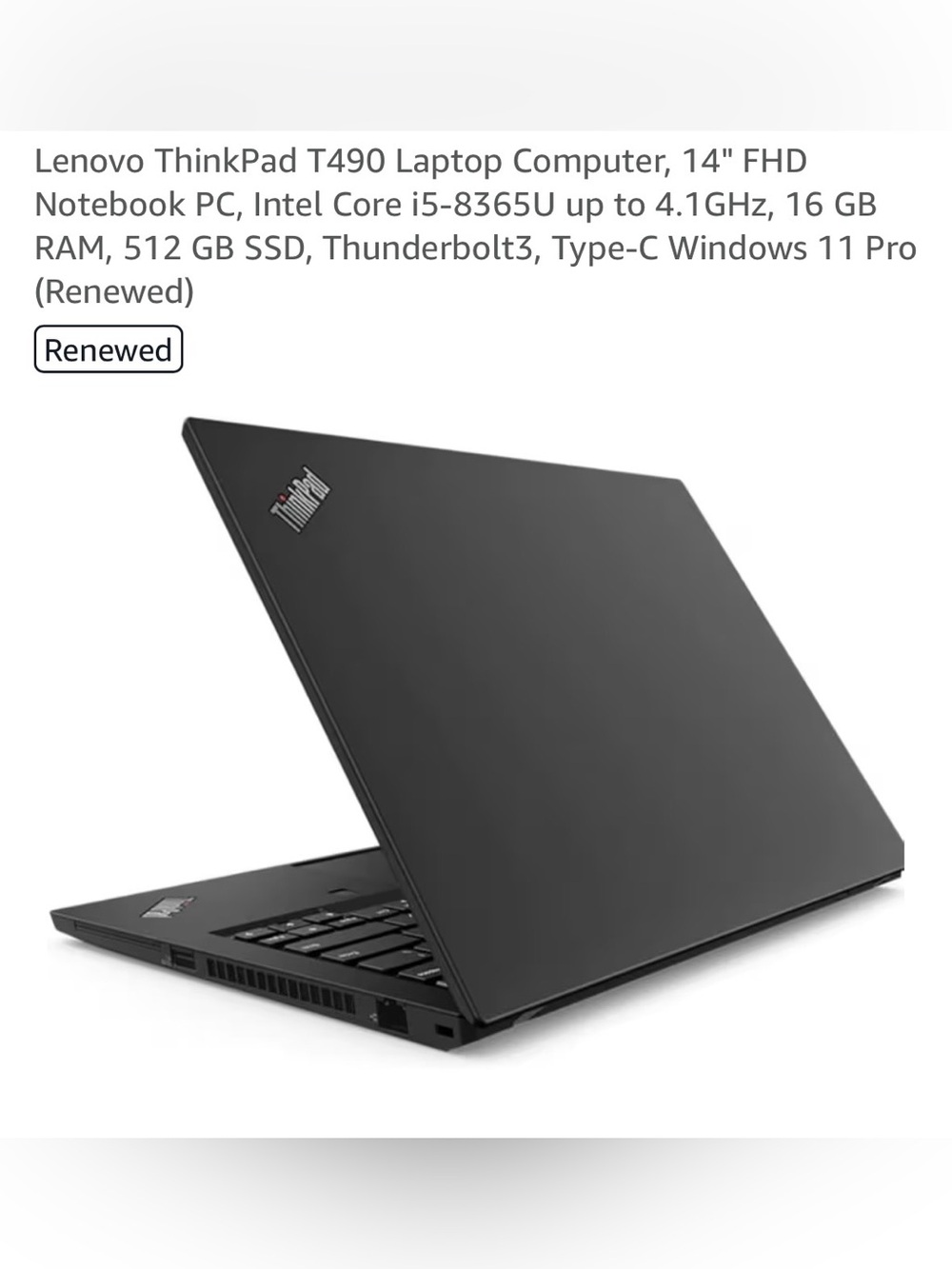 Lenovo Black ThinkPad T490 Laptop - Windows 11 Pro Display - Picture 3 of 4
